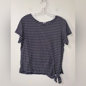 Kate Park Navy White Striped Side Tie Knot Top Basic Preppy Casual Nautical L